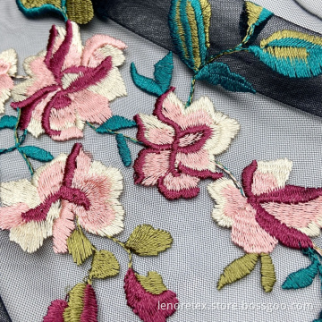 Polyester Floral Lace Embroidery Knit Mesh Net Fabric